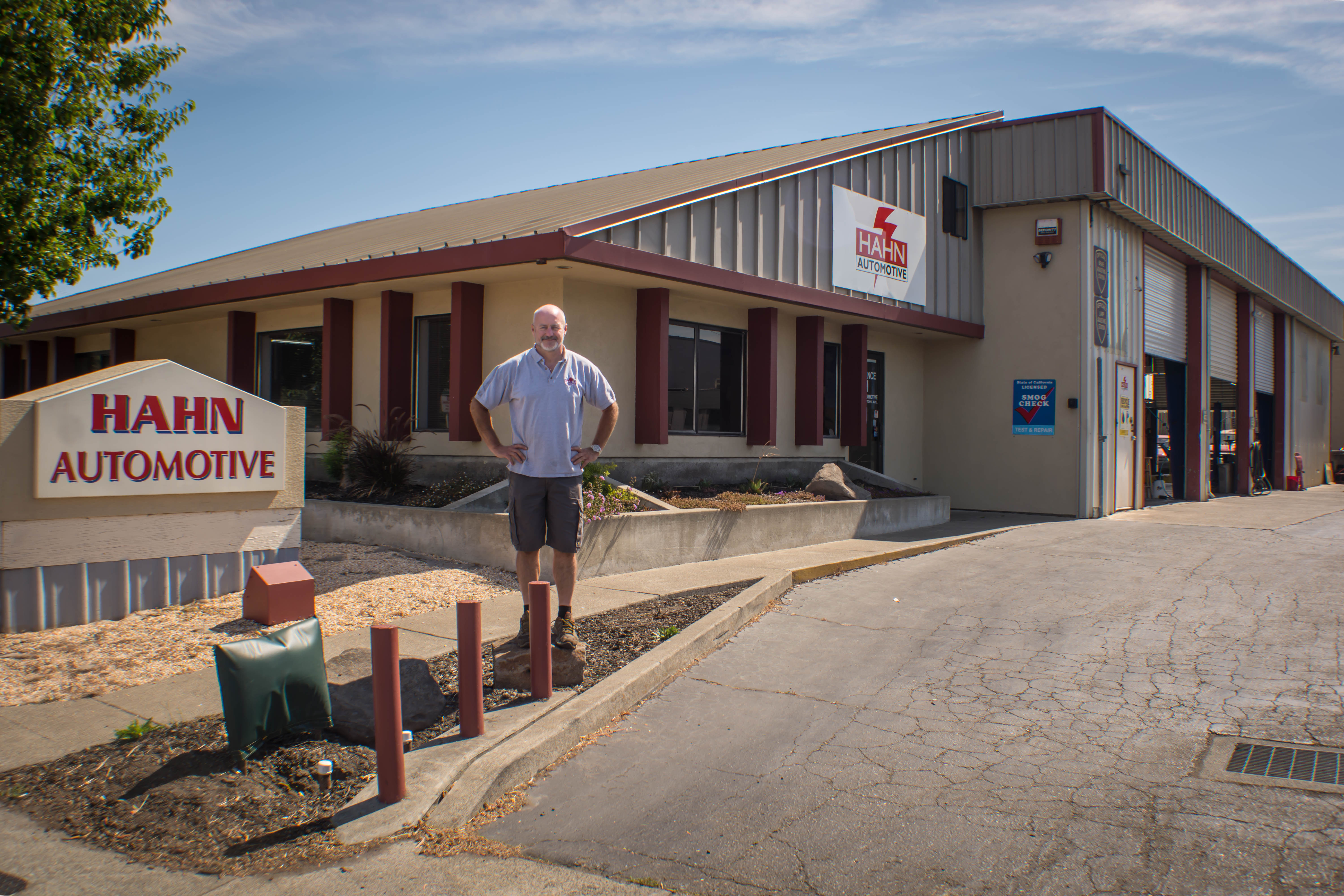 Billy Coughlan, owner of Hahn Automotive in Santa Rosa, outside the shop