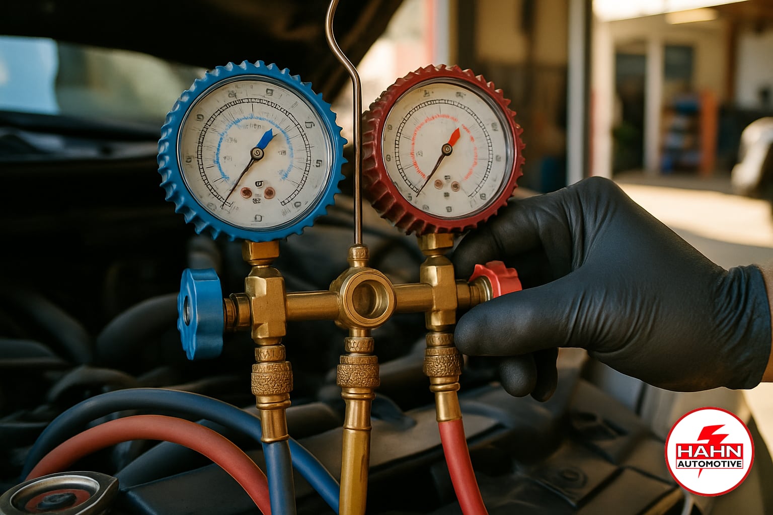 Hahn Automotive technician detail shot &mdash; ac repair