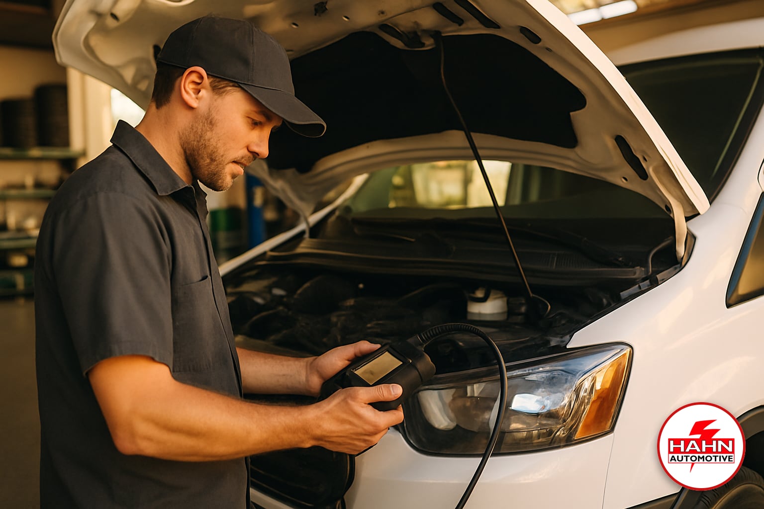 Hahn Automotive technician detail shot &mdash; fleet repair