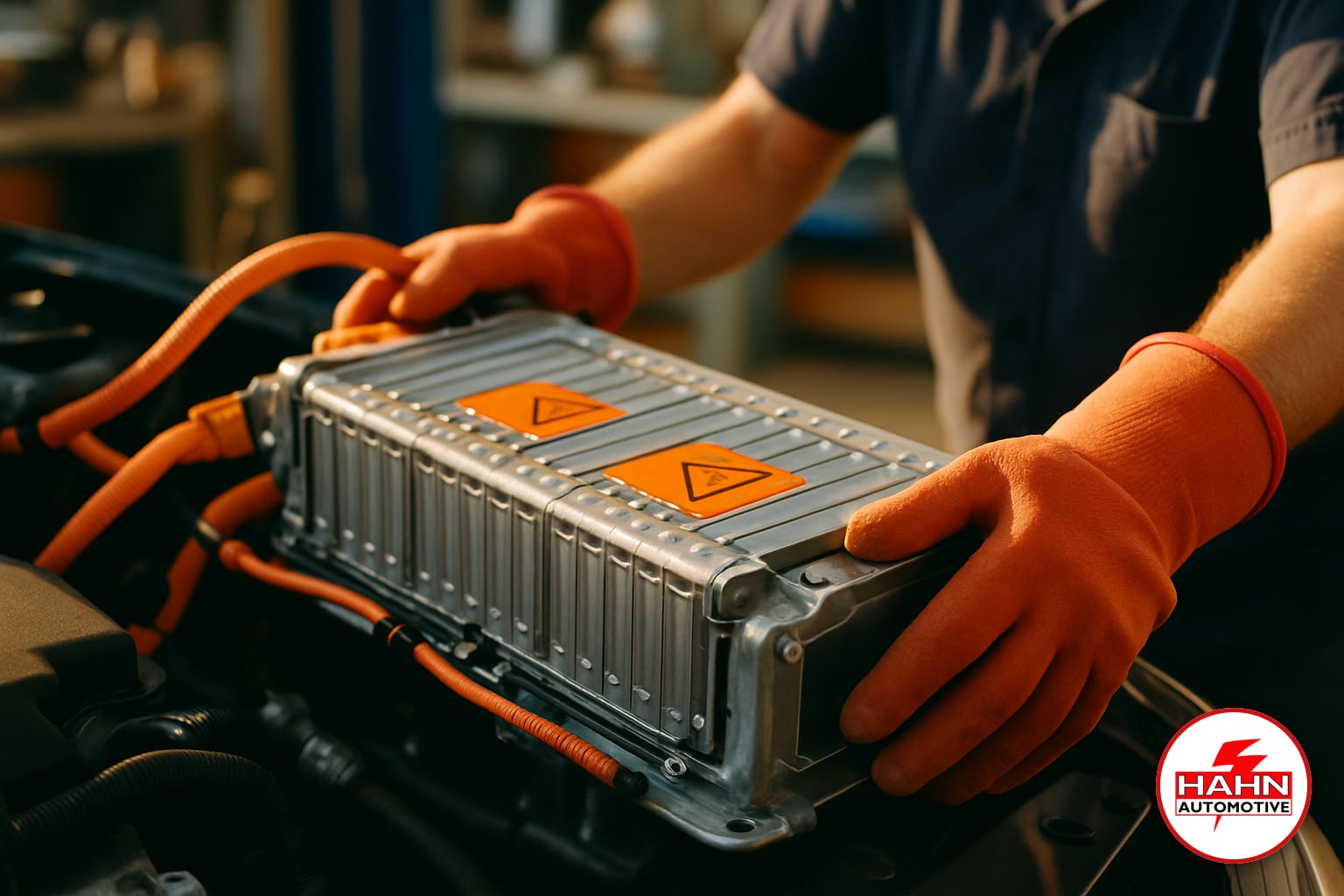 Hahn Automotive technician detail shot &mdash; hybrid repair