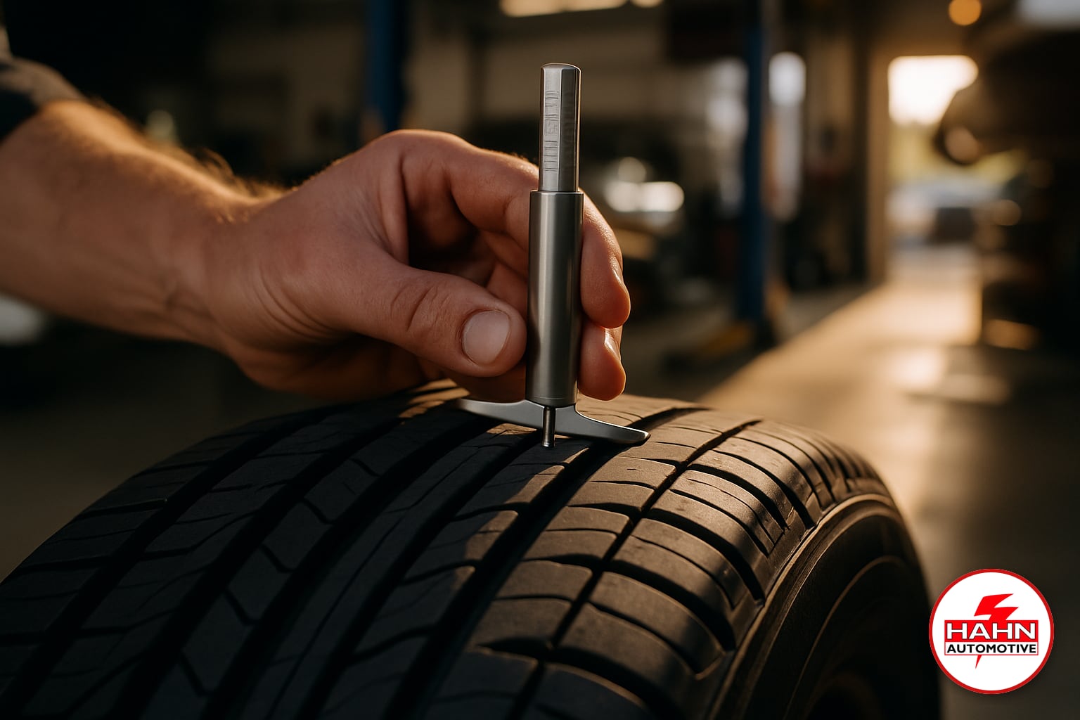 Hahn Automotive technician detail shot &mdash; tire service