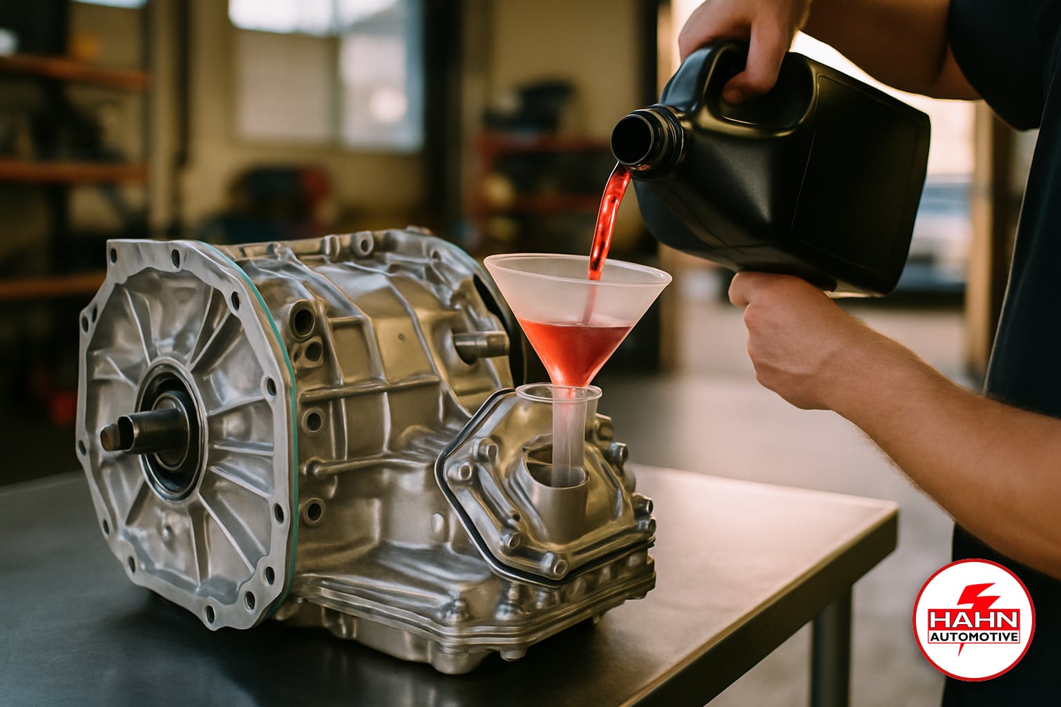 Hahn Automotive technician detail shot &mdash; transmission repair